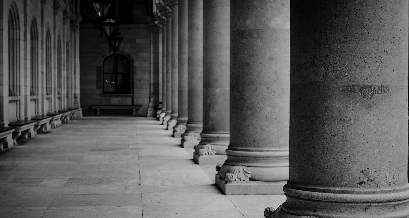 Marble columns lining portico